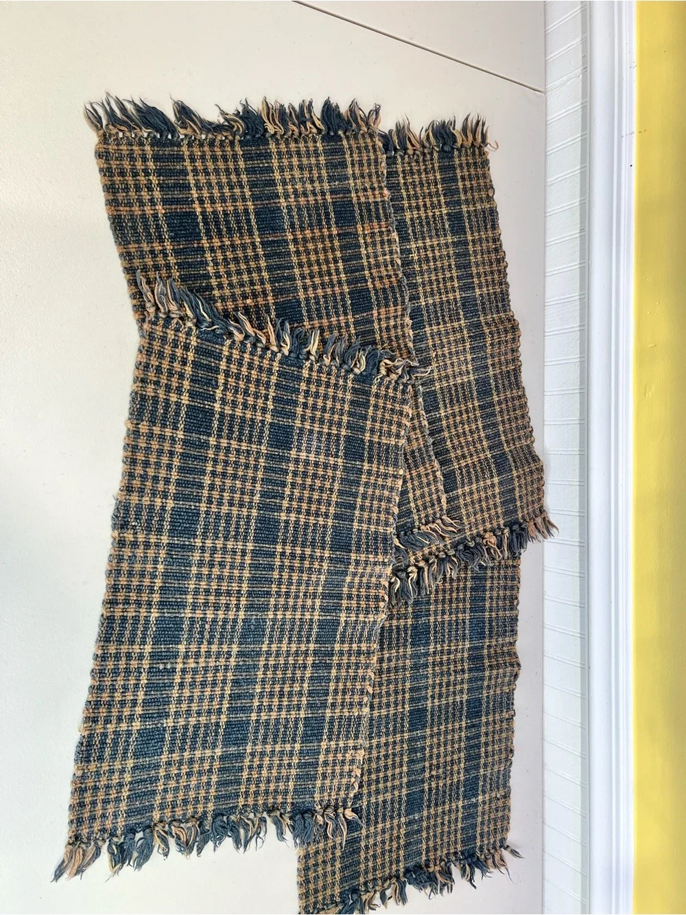 Handwoven Blue Plaid Cotton Table Runner - Unbranded